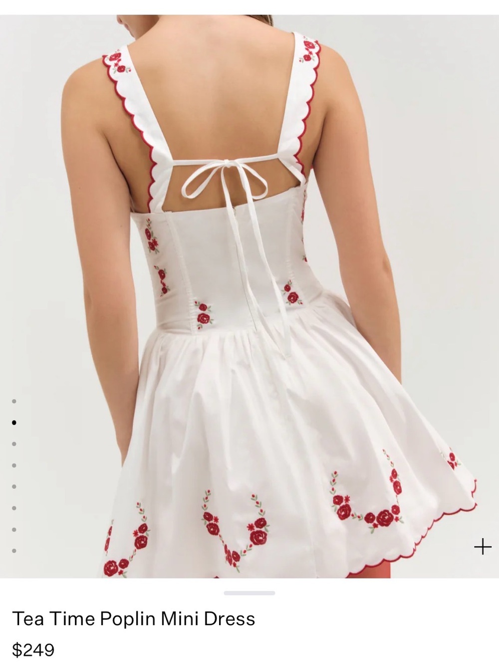 Tea time for love and lemons White Poplin Mini Dress with Red Floral Embroidery - Picture 5 of 8